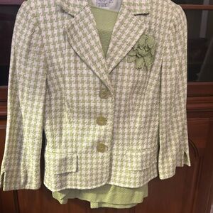 Elegant Green Houndstooth Women's Two-Piece Set